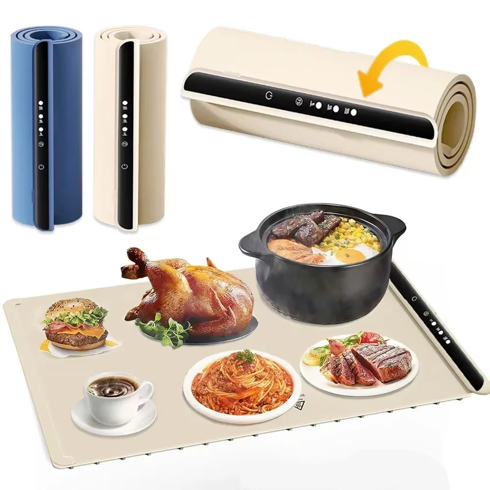 Foldable Food Warmer Electric Warming Tray Food Warming Mat Electric Warming Pad for Food Portable Silicone Foods Warmer Plate