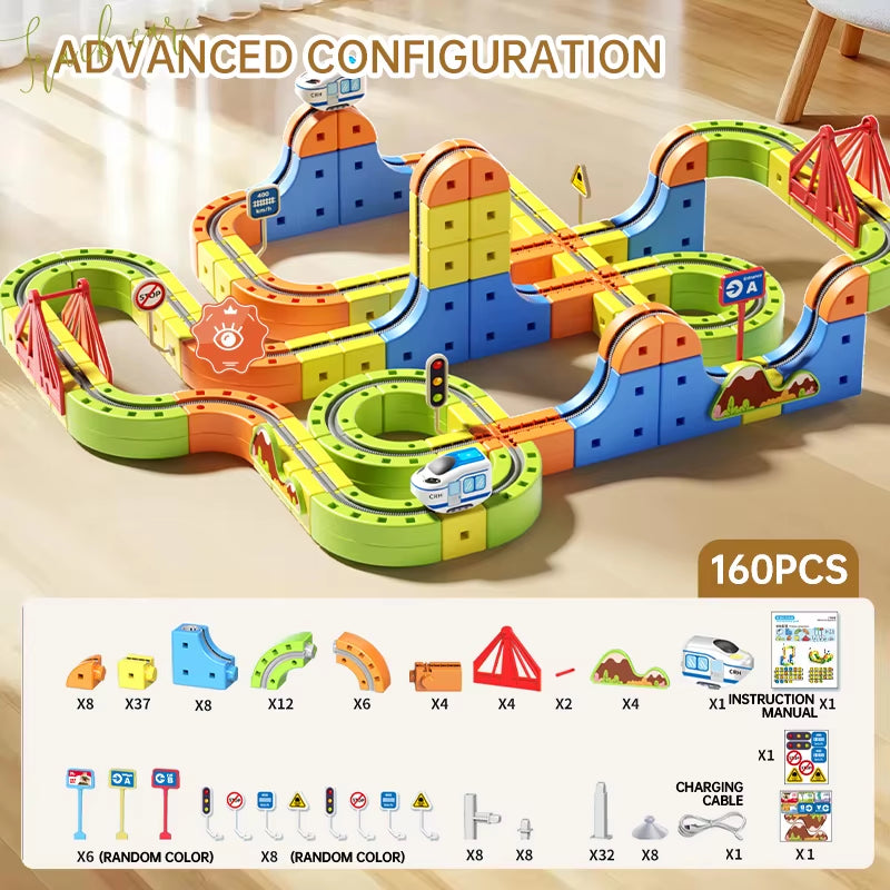 Kids Magnetic Rail Car Cube Toys Educational Toy DIY Building Blocks Magical Track Train Gravity Maze Toy Christmas Gifts